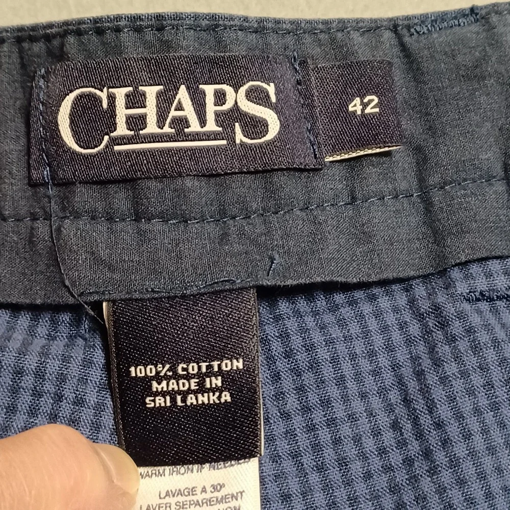 Chaps‎ Shorts Mens 42 Navy Summer NVY Seersucker Micro Check Cotton Flat Front